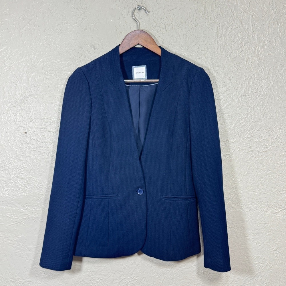 Promod Blazer Jacket Sport Coat 6 Navy Textured Single Breasted Unstructured